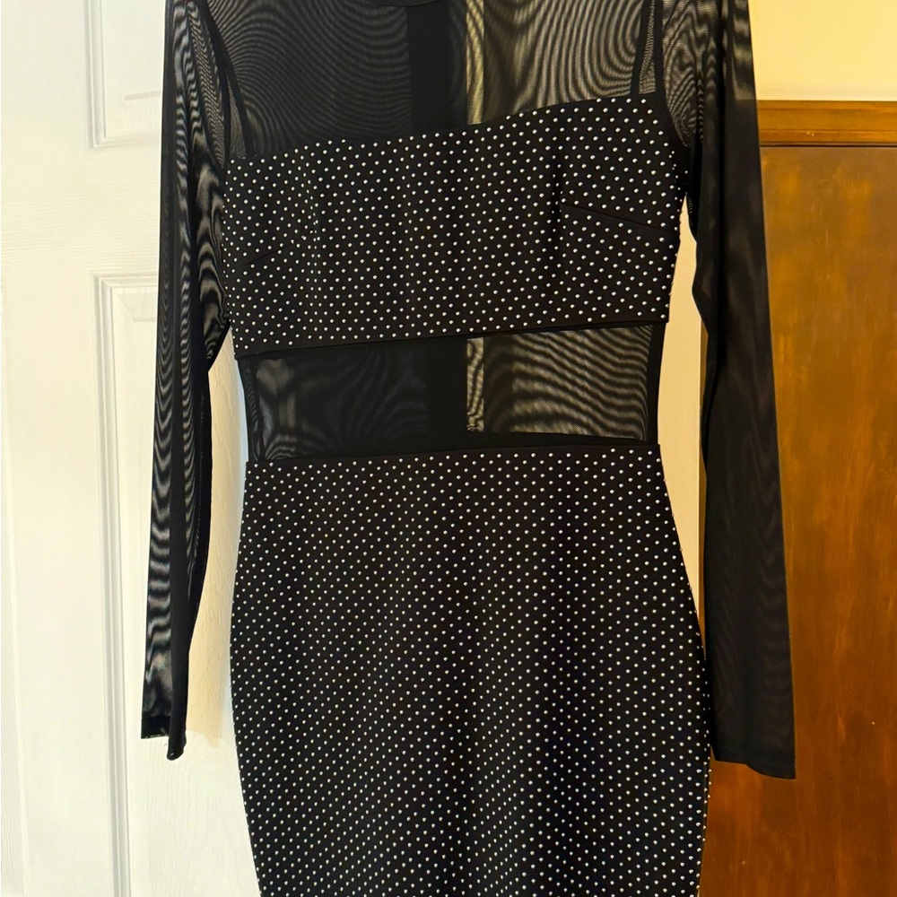 💋 BEBE Vintage Black STUD mesh dress Small/P new without tags, never worn